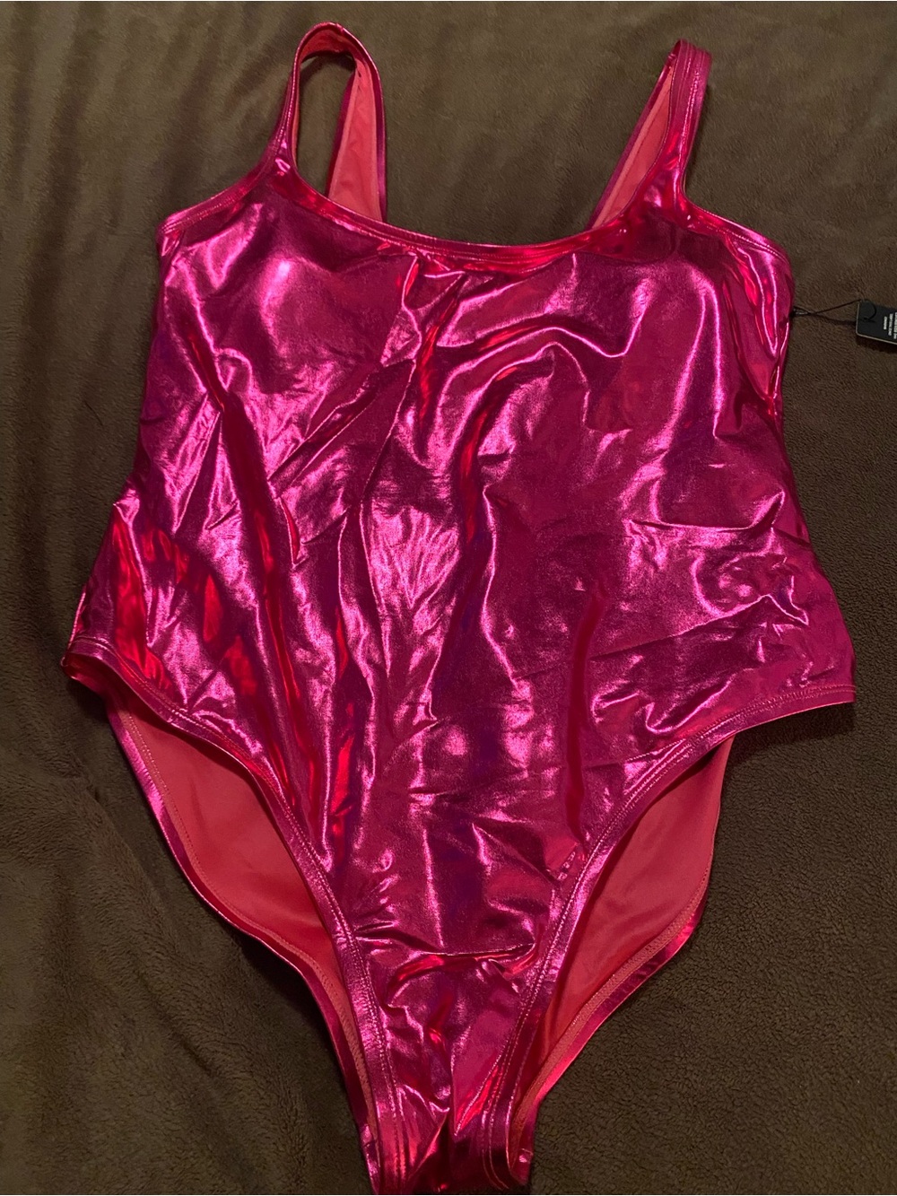 Fashion Nova Metallic Hot Pink One-Piece Swimsuit